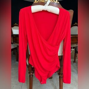 Red jersey gathered bodysuit